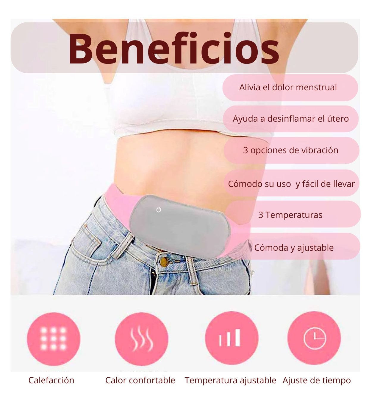 Cinturón térmico para el alivió menstrual y abdominal.