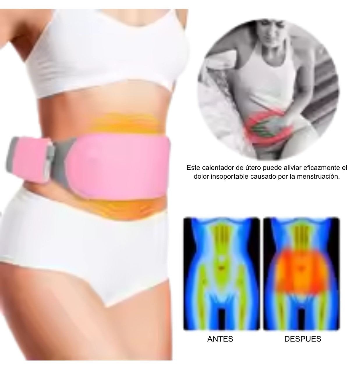 Cinturón térmico para el alivió menstrual y abdominal.